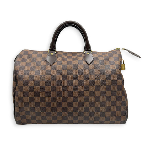Speedy 35 Brown Top Handle Bag in Coated Canvas, Gold hardware