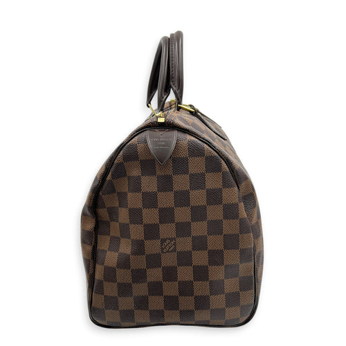 Speedy 35 Brown Top Handle Bag in Coated Canvas, Gold hardware