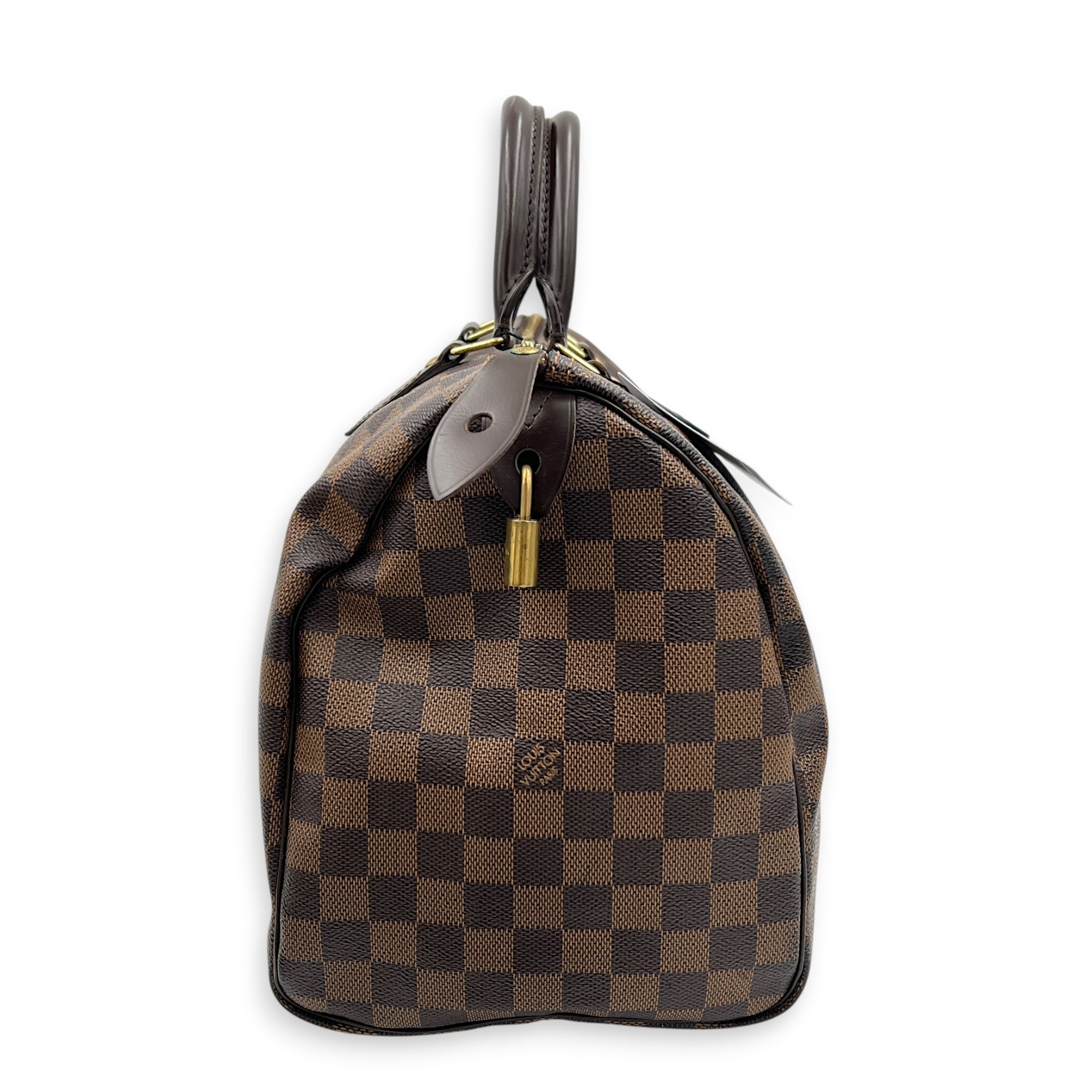 Speedy 35 Brown Top Handle Bag in Coated Canvas, Gold hardware