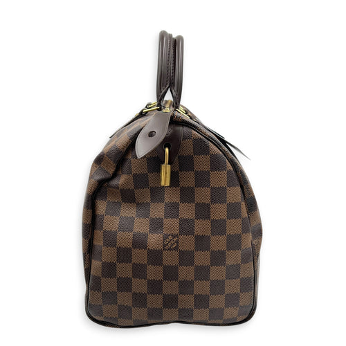 Speedy 35 Brown Top Handle Bag in Coated Canvas, Gold hardware