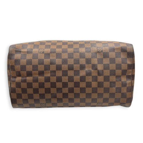 Speedy 35 Brown Top Handle Bag in Coated Canvas, Gold hardware