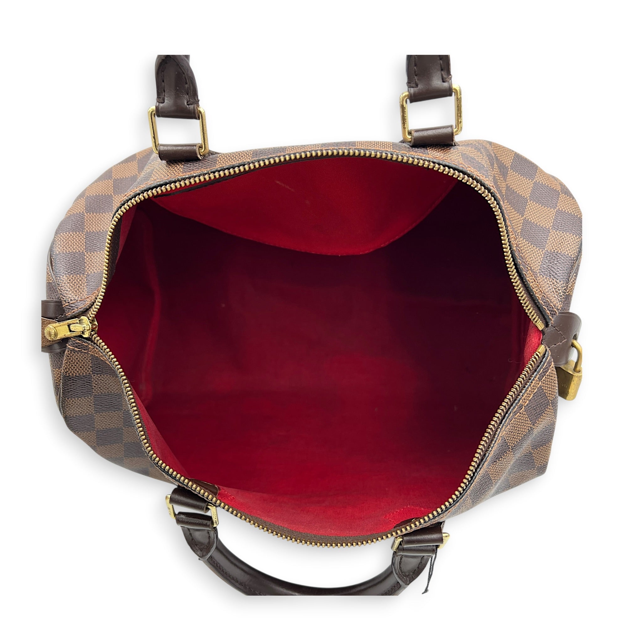 Speedy 35 Brown Top Handle Bag in Coated Canvas, Gold hardware