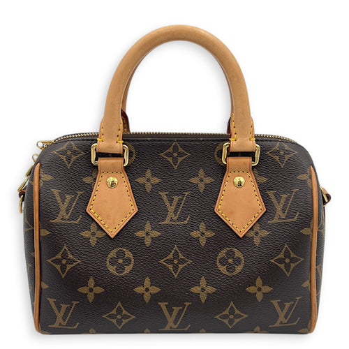 Speedy Bandouliere Top Handle Bag 20 Brown in Coated Canvas, Gold hardware