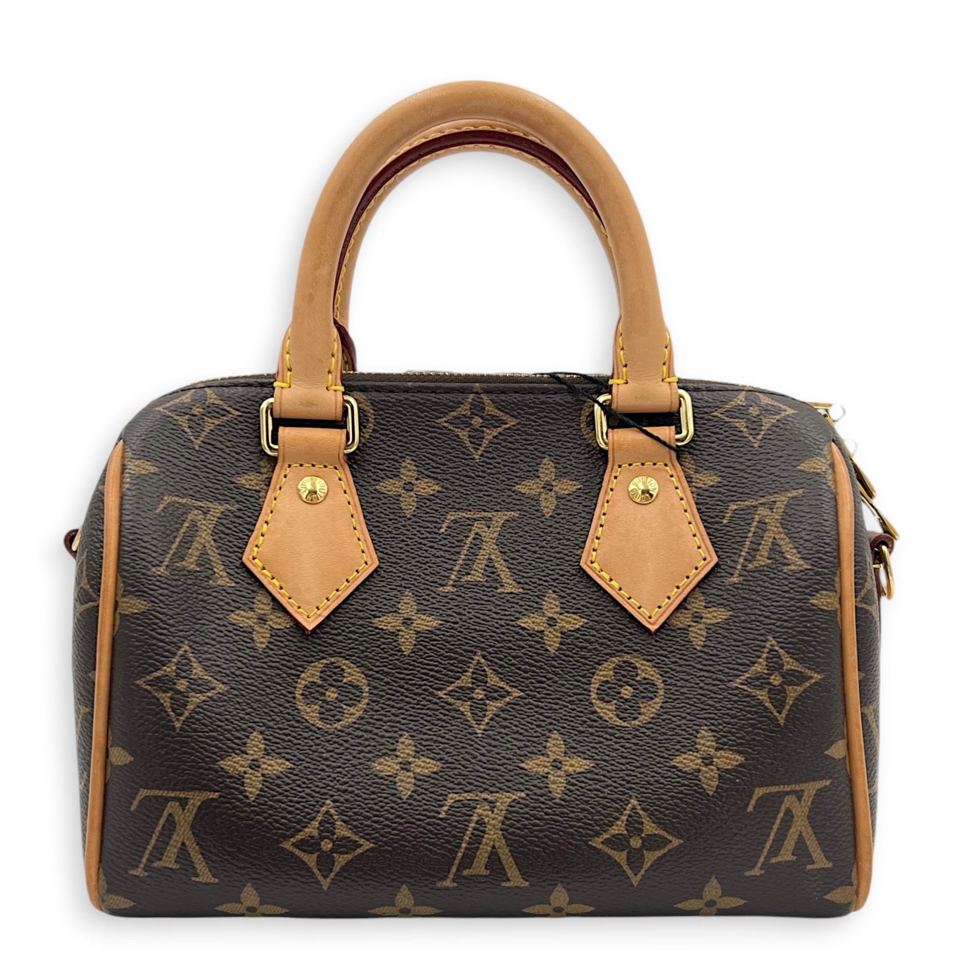 Speedy Bandouliere Top Handle Bag 20 Brown in Coated Canvas, Gold hardware
