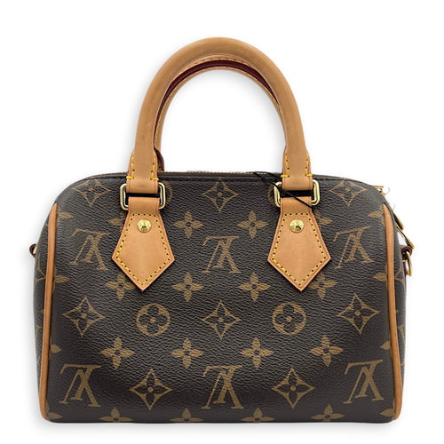 Speedy Bandouliere Top Handle Bag 20 Brown in Coated Canvas, Gold hardware