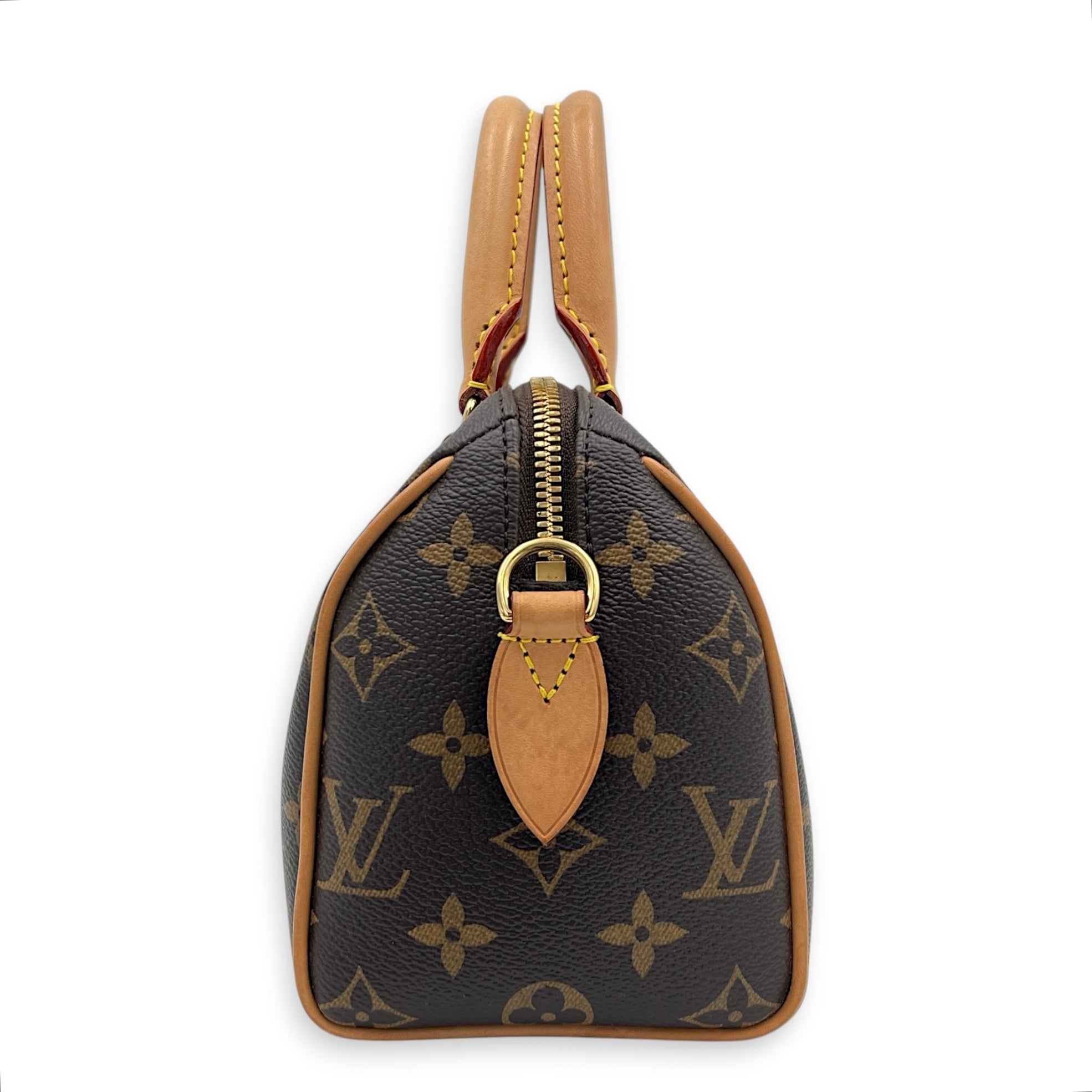 Speedy Bandouliere Top Handle Bag 20 Brown in Coated Canvas, Gold hardware