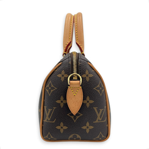 Speedy Bandouliere Top Handle Bag 20 Brown in Coated Canvas, Gold hardware