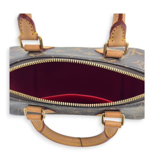Speedy Bandouliere Top Handle Bag 20 Brown in Coated Canvas, Gold hardware