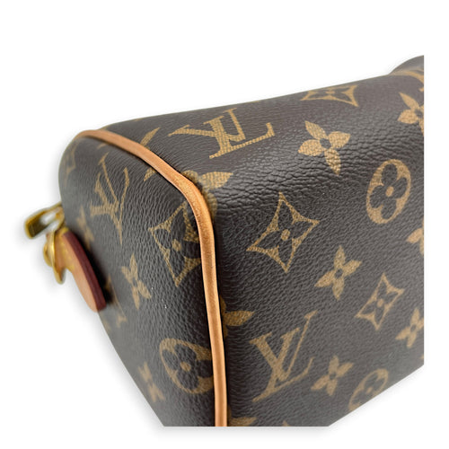Speedy Bandouliere Top Handle Bag 20 Brown in Coated Canvas, Gold hardware
