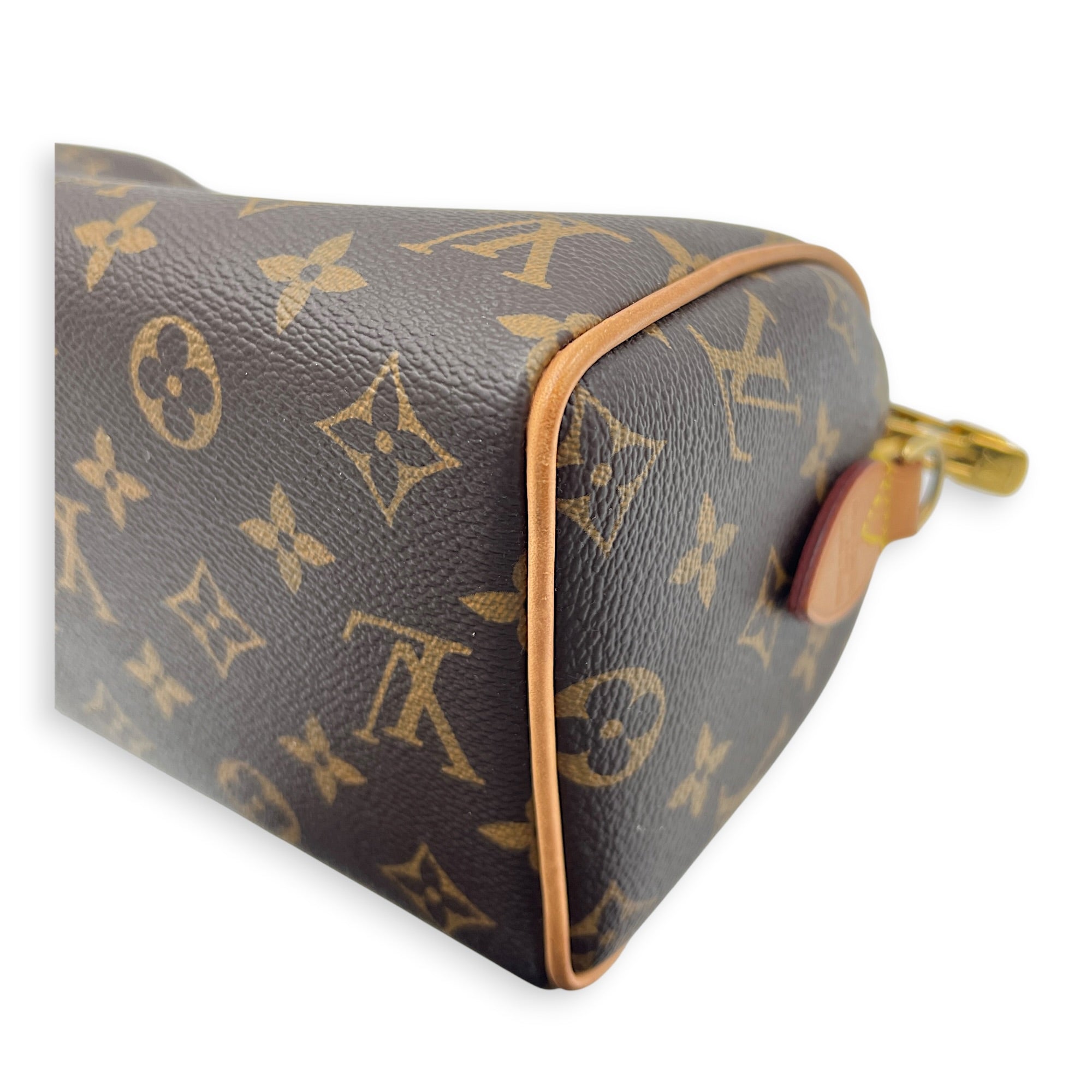 Speedy Bandouliere Top Handle Bag 20 Brown in Coated Canvas, Gold hardware
