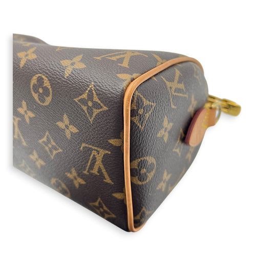 Speedy Bandouliere Top Handle Bag 20 Brown in Coated Canvas, Gold hardware