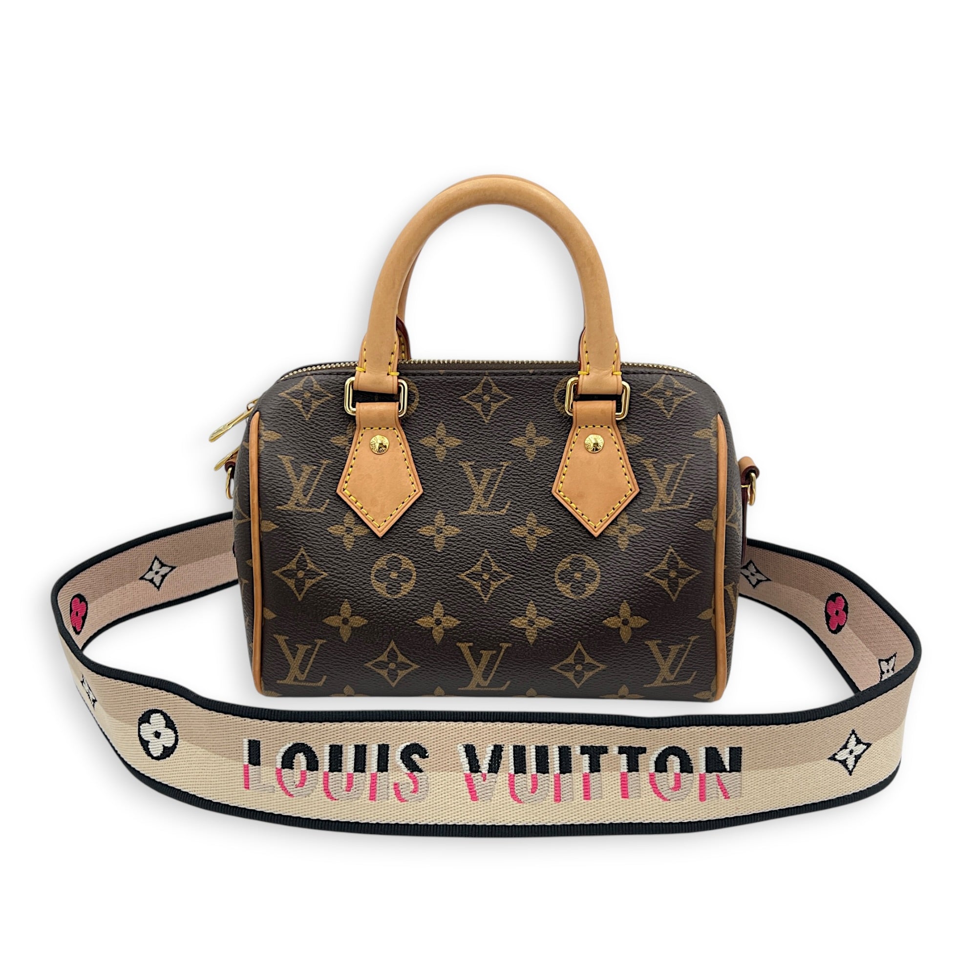 Speedy Bandouliere Top Handle Bag 20 Brown in Coated Canvas, Gold hardware