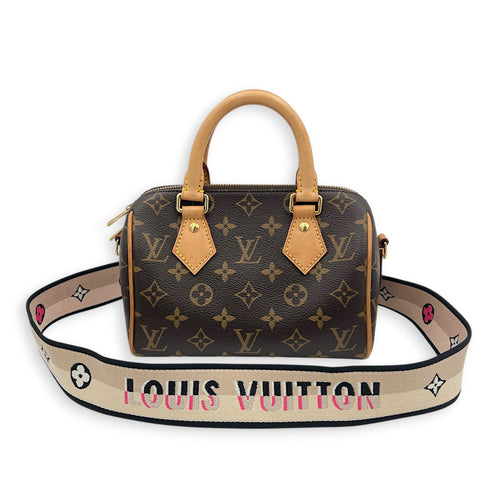 Speedy Bandouliere Top Handle Bag 20 Brown in Coated Canvas, Gold hardware