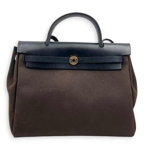 Herbag 31 Ebene/Noir Top Handle Bag in Canvas, Gold hardware