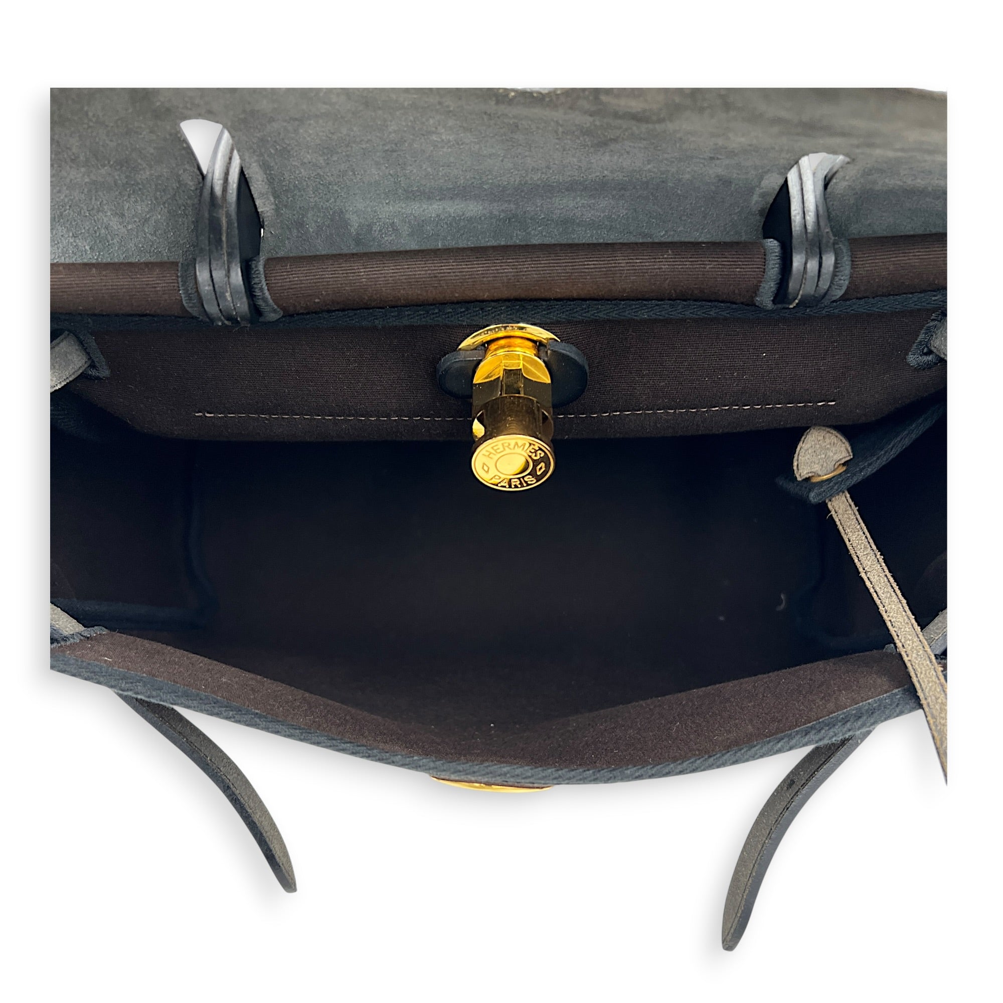 Herbag 31 Ebene/Noir Top Handle Bag in Canvas, Gold hardware