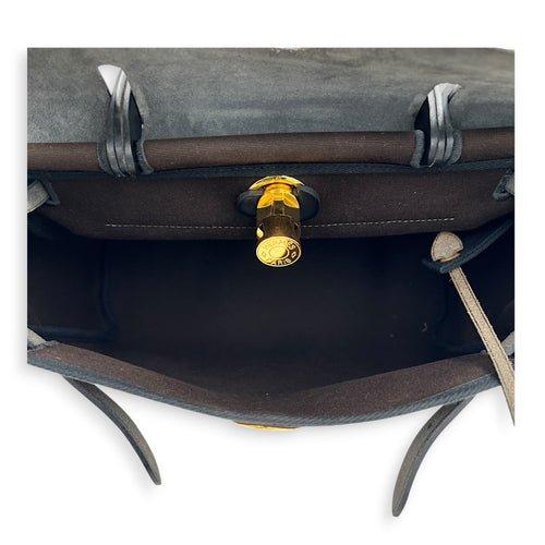 Herbag 31 Ebene/Noir Top Handle Bag in Canvas, Gold hardware