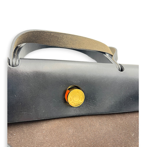 Herbag 31 Ebene/Noir Top Handle Bag in Canvas, Gold hardware