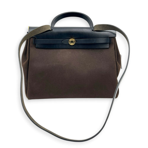 Herbag 31 Ebene/Noir Top Handle Bag in Canvas, Gold hardware