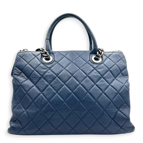 CC Blue Top Handle Bag in Calfskin, Ruthenium hardware