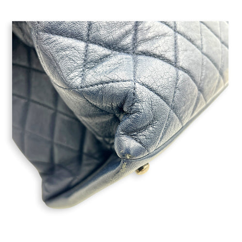 CC Blue Top Handle Bag in Calfskin, Ruthenium hardware