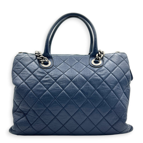 CC Blue Top Handle Bag in Calfskin, Ruthenium hardware