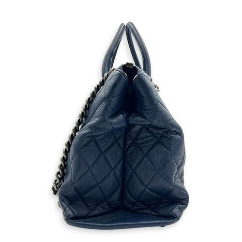 CC Blue Top Handle Bag in Calfskin, Ruthenium hardware