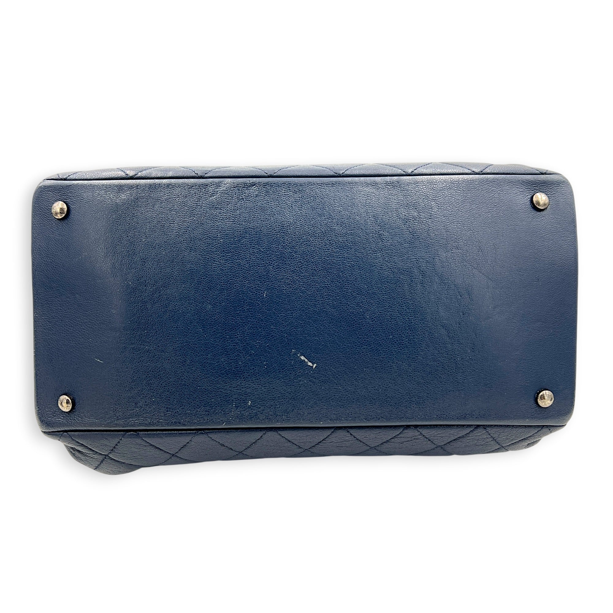 CC Blue Top Handle Bag in Calfskin, Ruthenium hardware