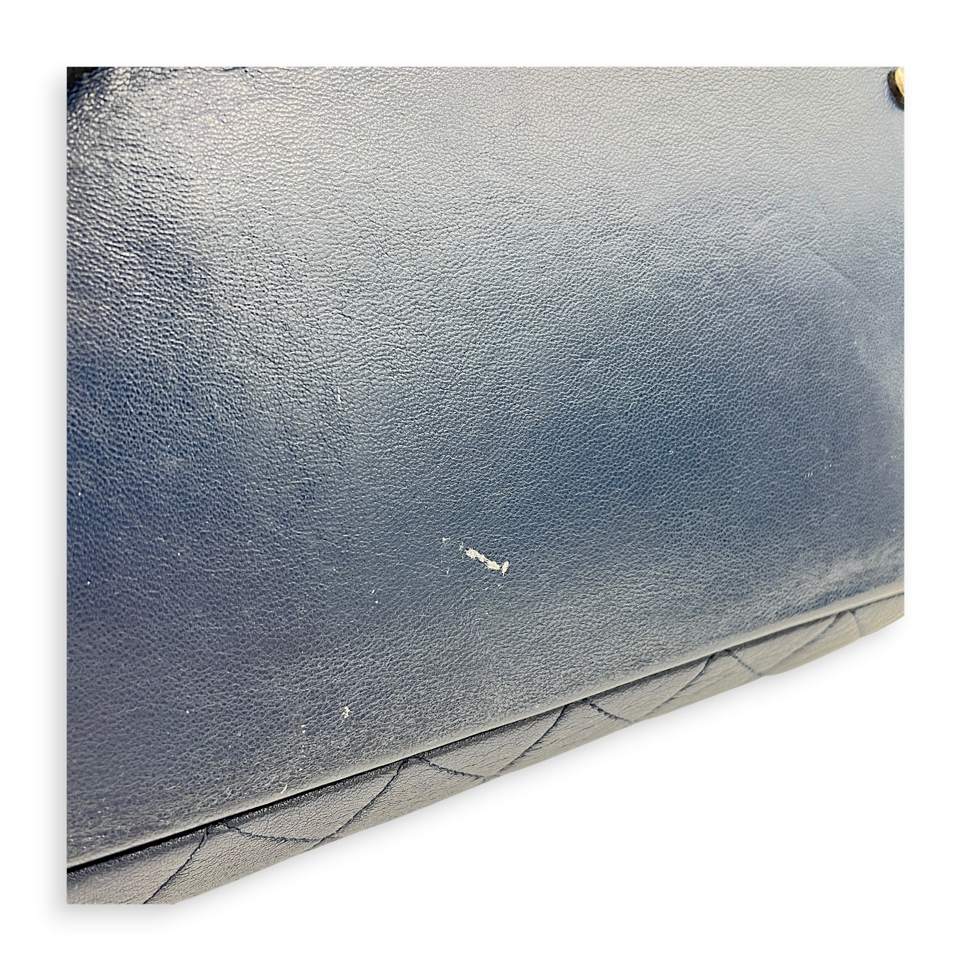 CC Blue Top Handle Bag in Calfskin, Ruthenium hardware