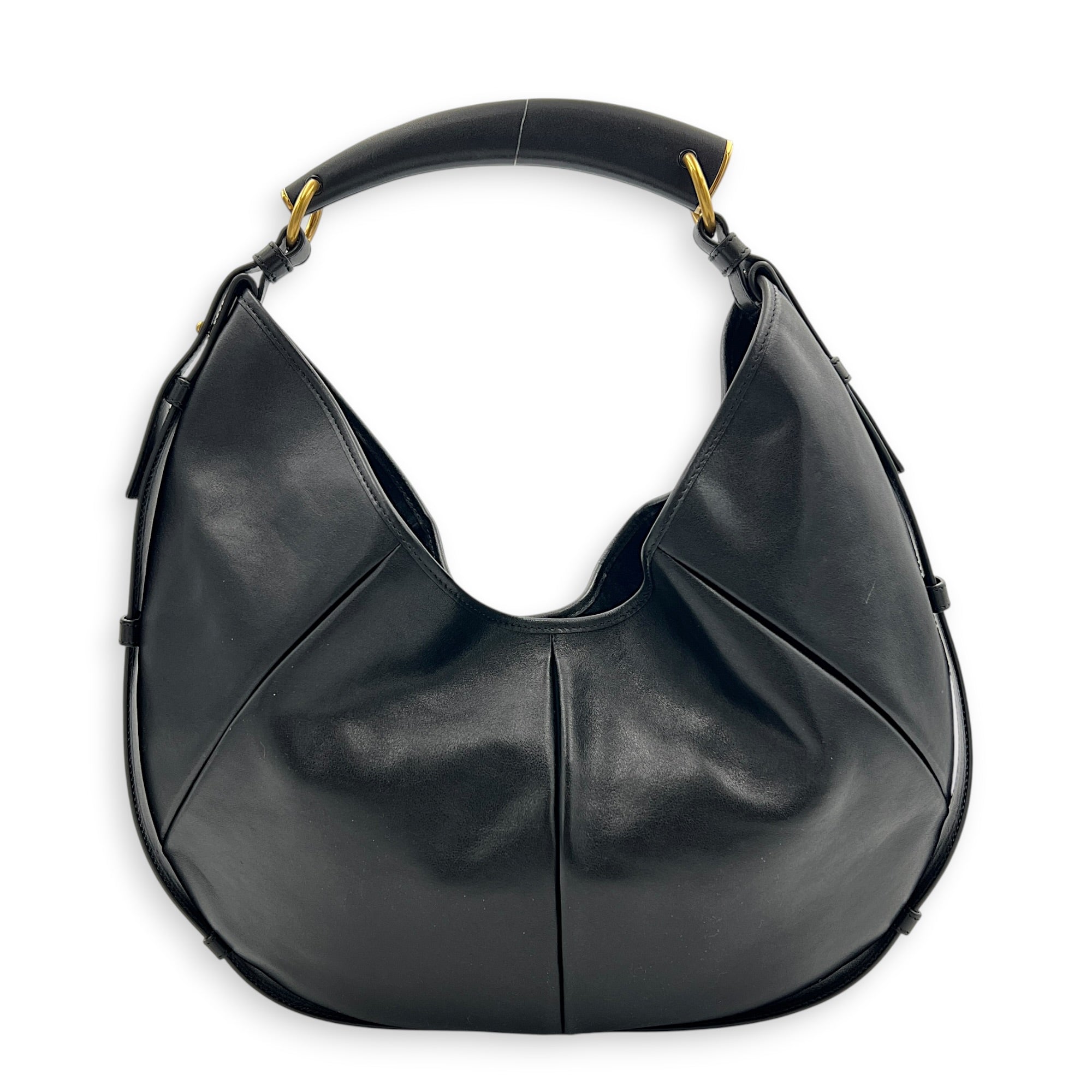 Mombasa Medium Black Shoulder Bag in Calfskin, Gold hardware