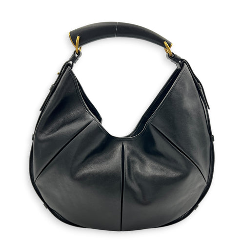 Mombasa Medium Black Shoulder Bag in Calfskin, Gold hardware