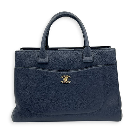 CC Tote Bag Blue in Calfskin, Gold hardware