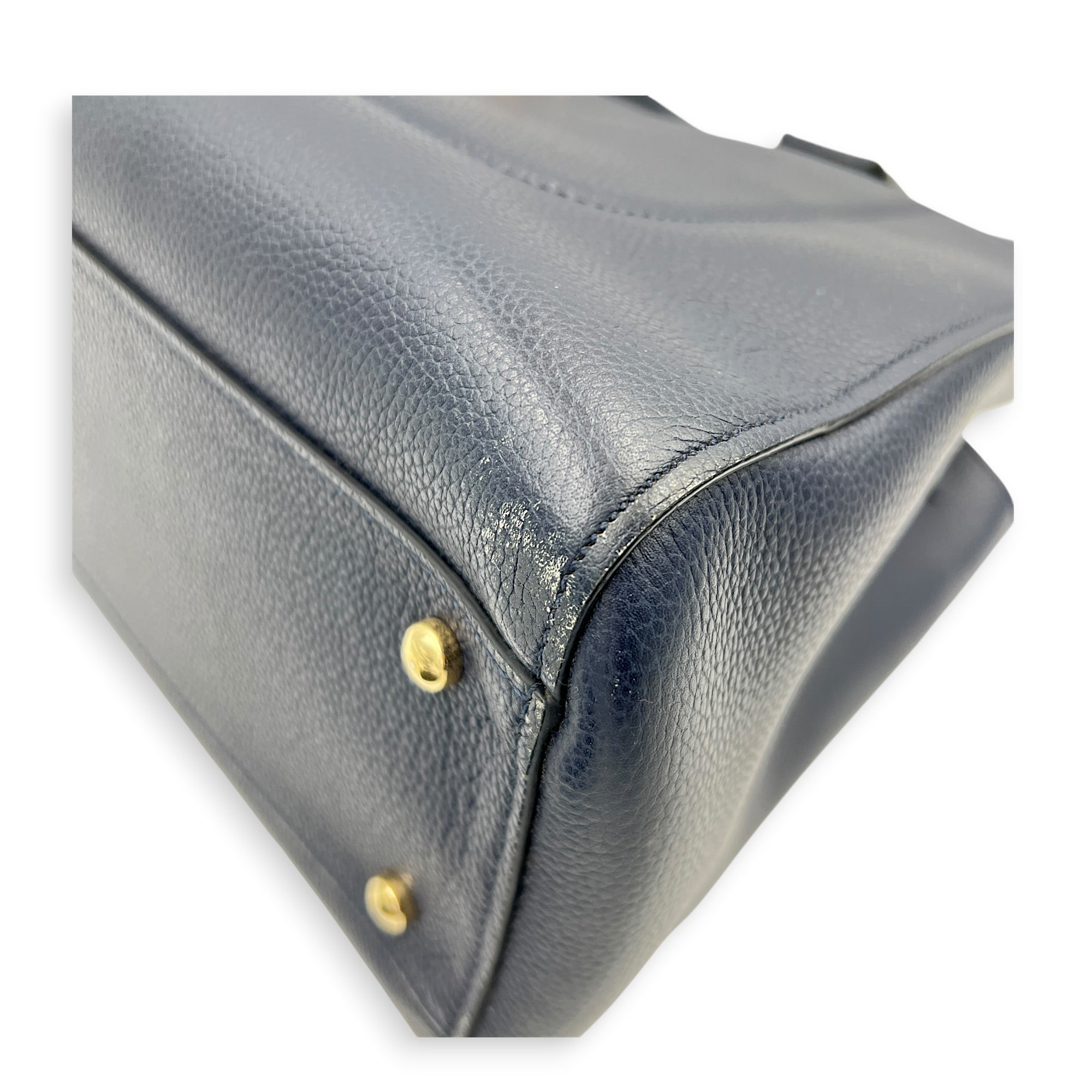 CC Tote Bag Blue in Calfskin, Gold hardware