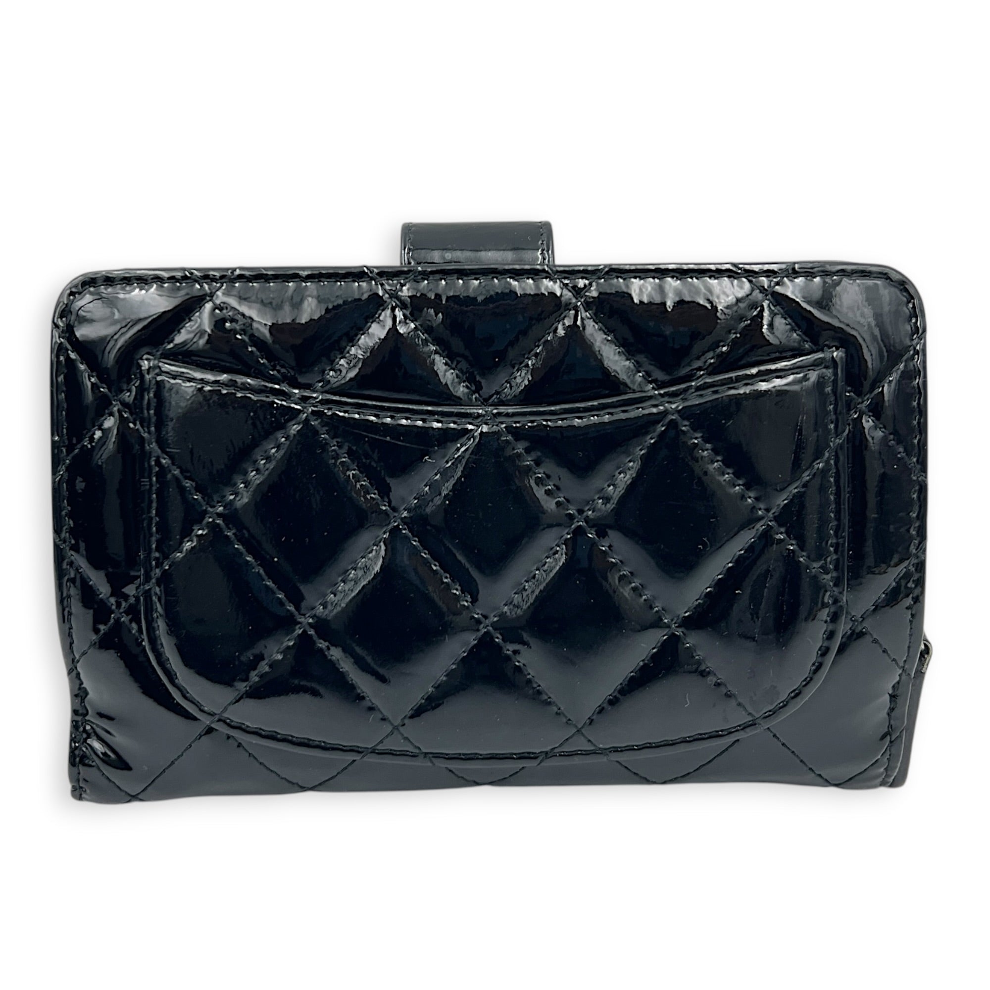 CC Black Wallet in Patent Leather, Silver hardware