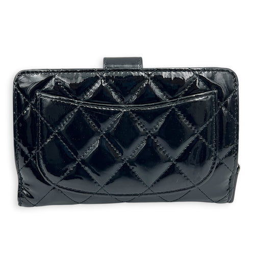 CC Black Wallet in Patent Leather, Silver hardware