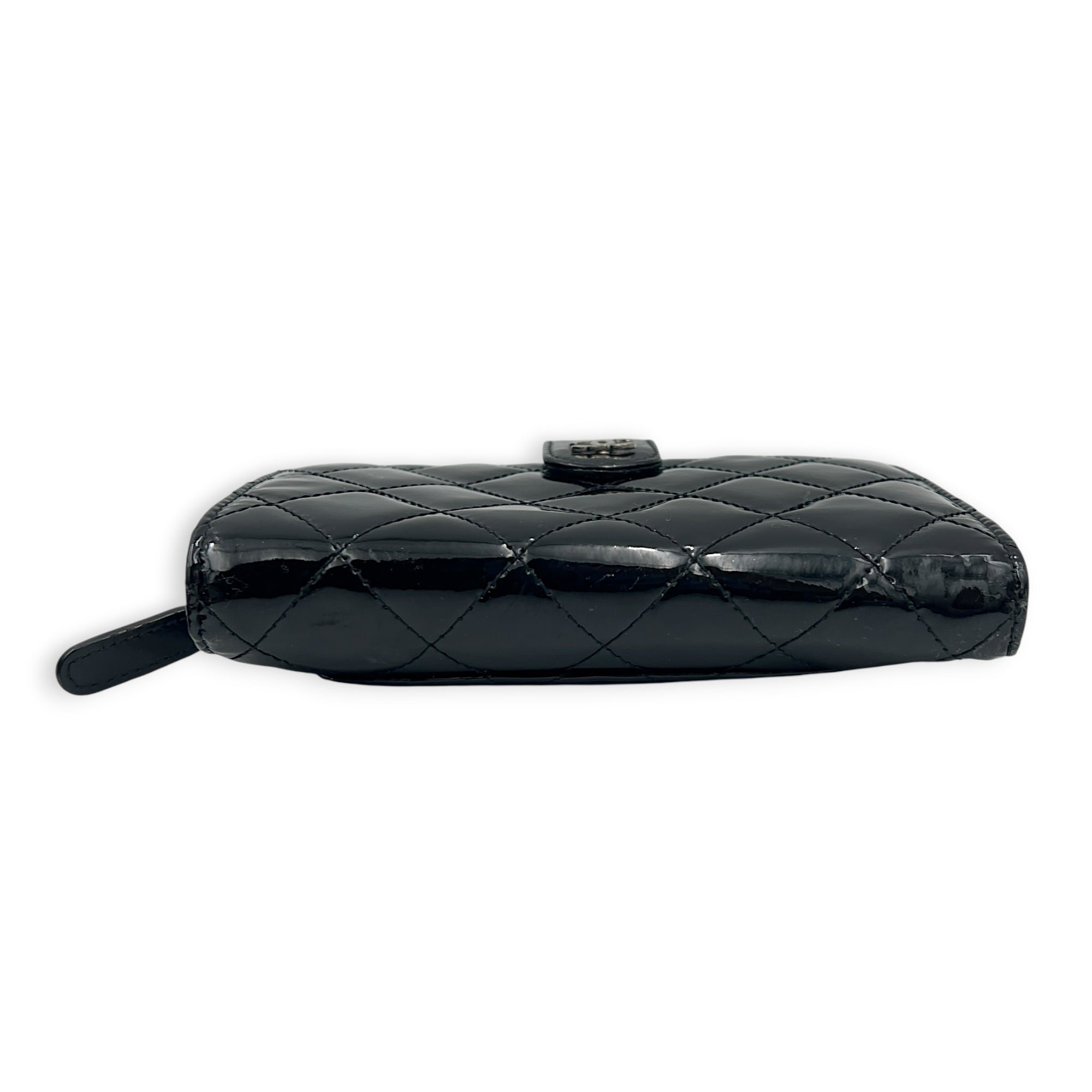 CC Black Wallet in Patent Leather, Silver hardware