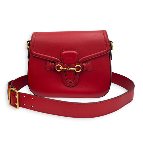 Lady Web Red Crossbody Bag in Calfskin, Gold hardware