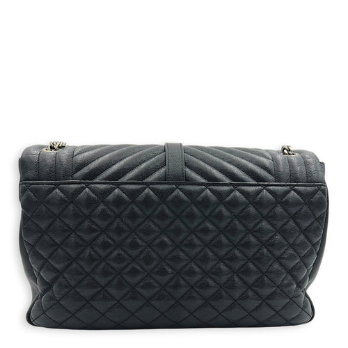 College Shoulder Bag Black in Calfskin, Ruthenium hardware