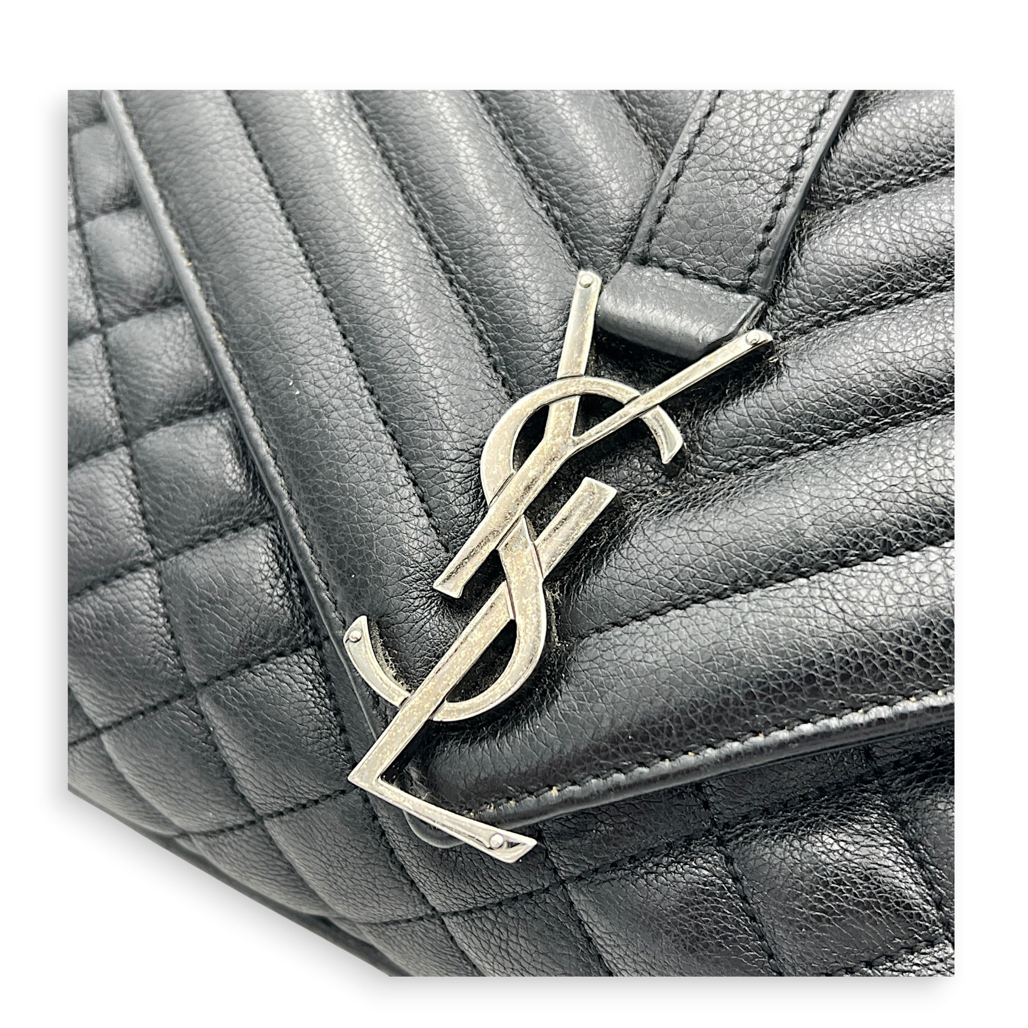 College Shoulder Bag Black in Calfskin, Ruthenium hardware