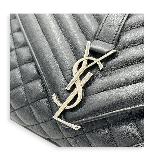 College Shoulder Bag Black in Calfskin, Ruthenium hardware