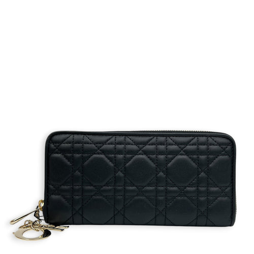 Cannage Black Wallet in Lambskin, Gold hardware