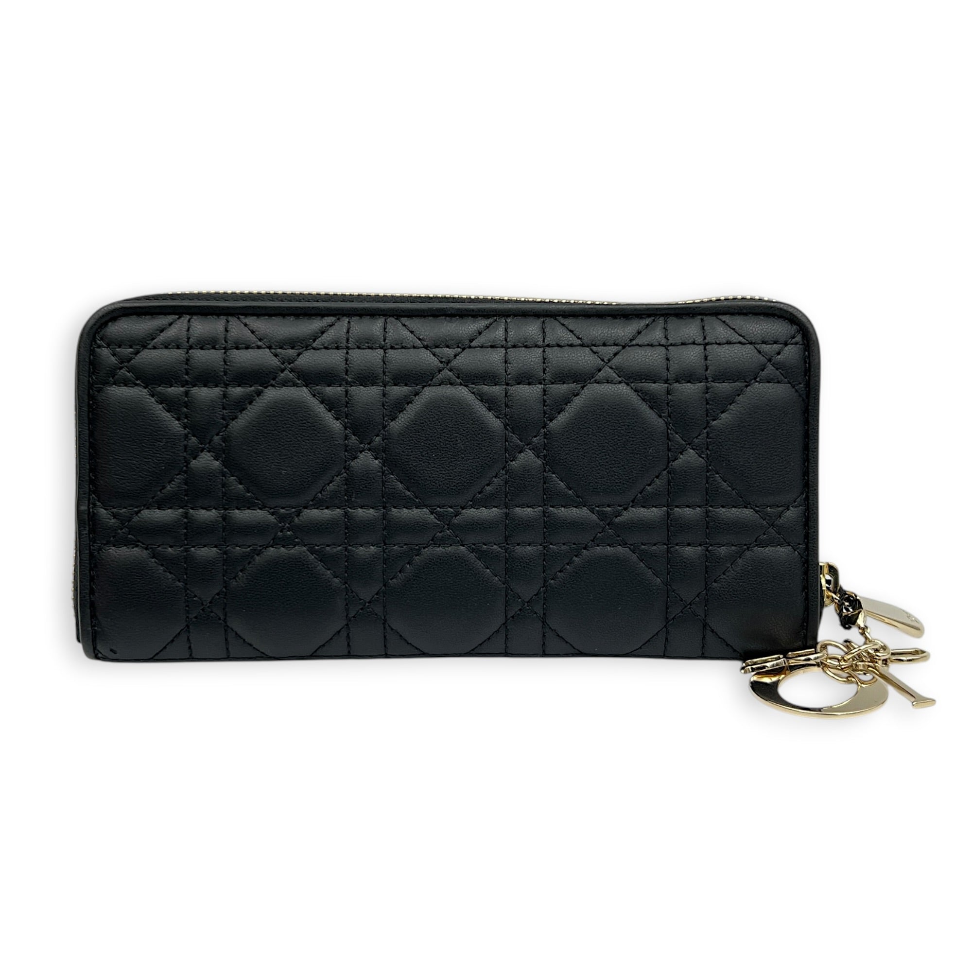 Cannage Black Wallet in Lambskin, Gold hardware