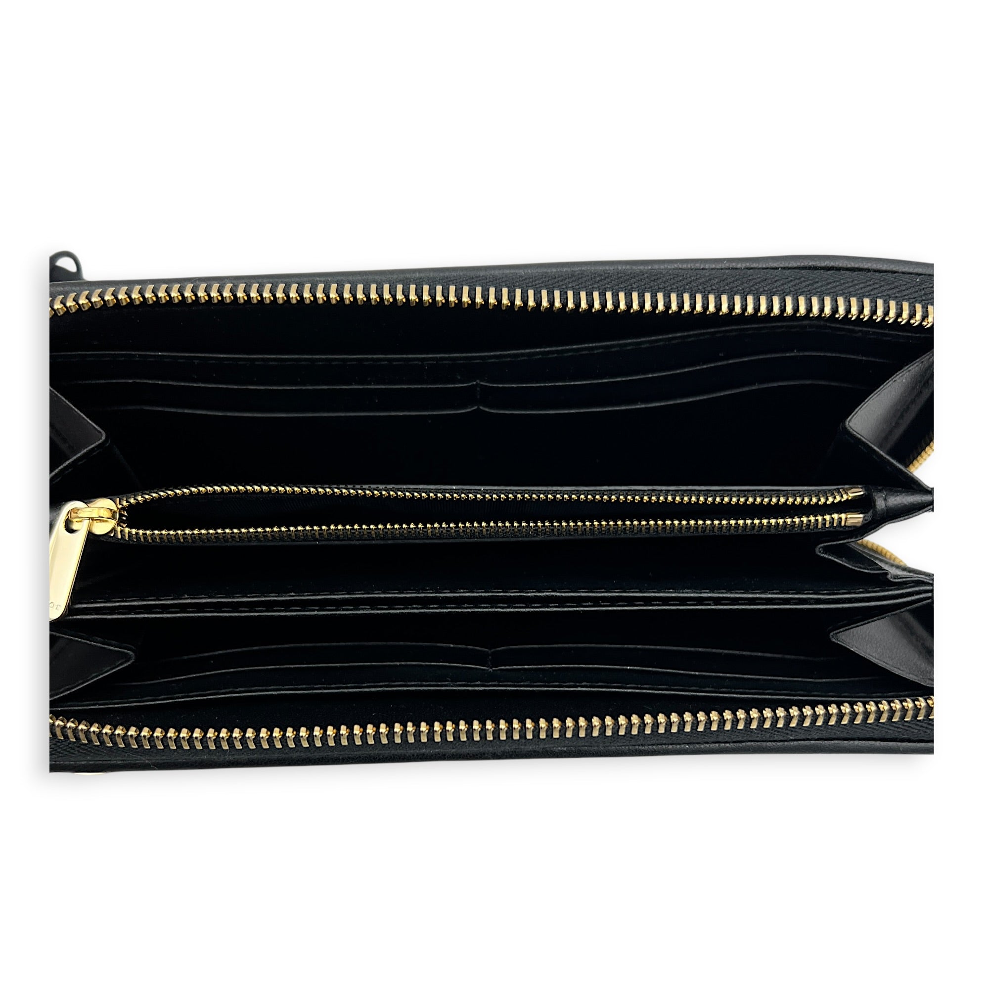 Cannage Black Wallet in Lambskin, Gold hardware