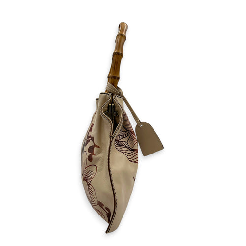 Floral Bamboo  Top Handle Bag Beige in Calfskin, Gold hardware