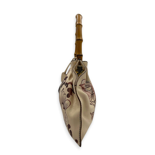Floral Bamboo  Top Handle Bag Beige in Calfskin, Gold hardware