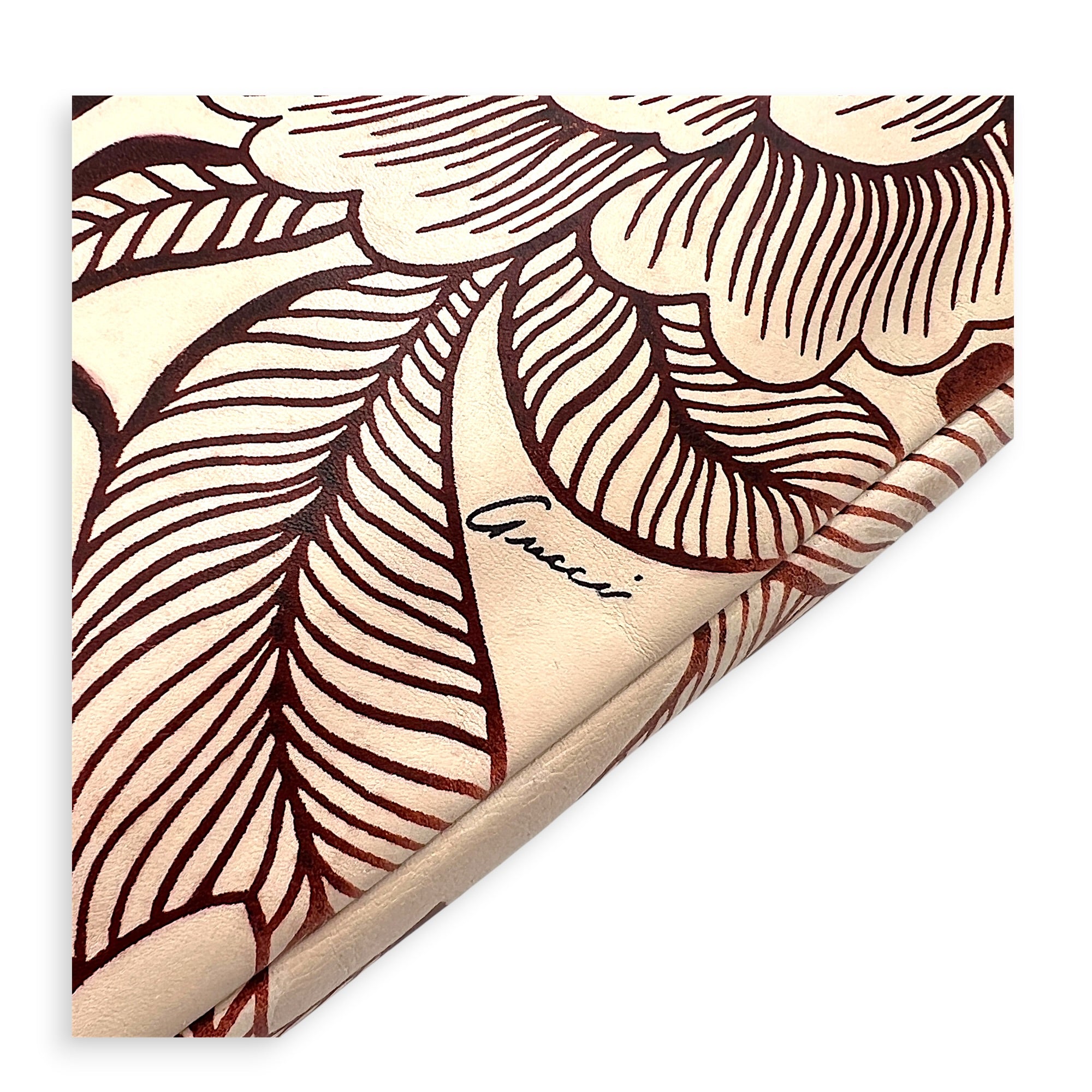 Floral Bamboo  Top Handle Bag Beige in Calfskin, Gold hardware