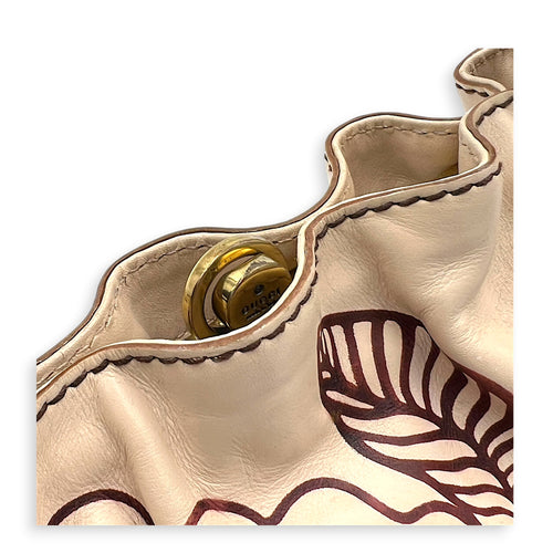 Floral Bamboo  Top Handle Bag Beige in Calfskin, Gold hardware