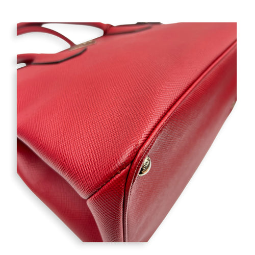 2 way Turnlock Red Top Handle Bag in Saffiano Leather, Silver hardware