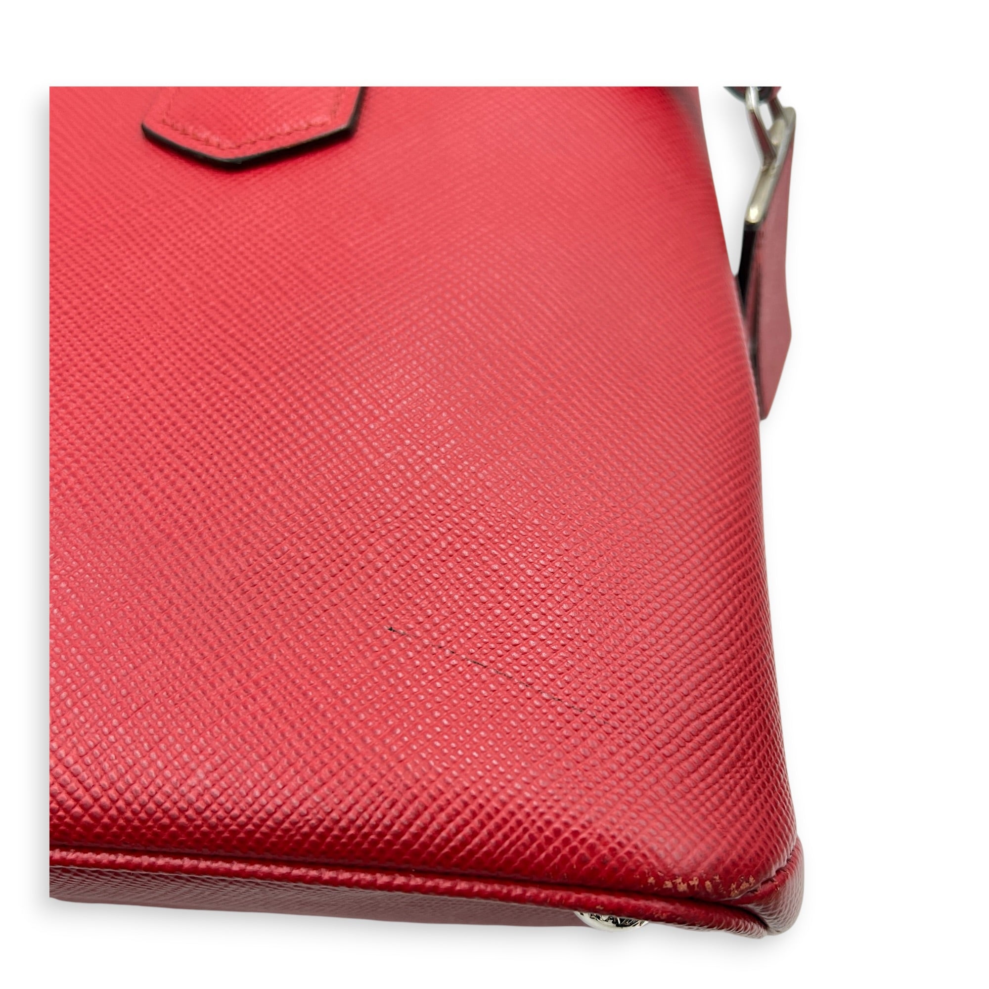2 way Turnlock Red Top Handle Bag in Saffiano Leather, Silver hardware