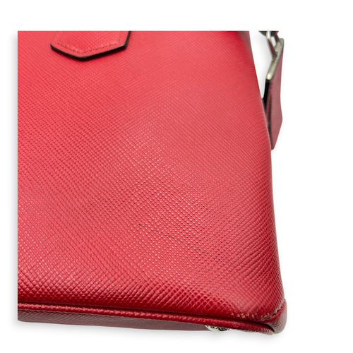 2 way Turnlock Red Top Handle Bag in Saffiano Leather, Silver hardware