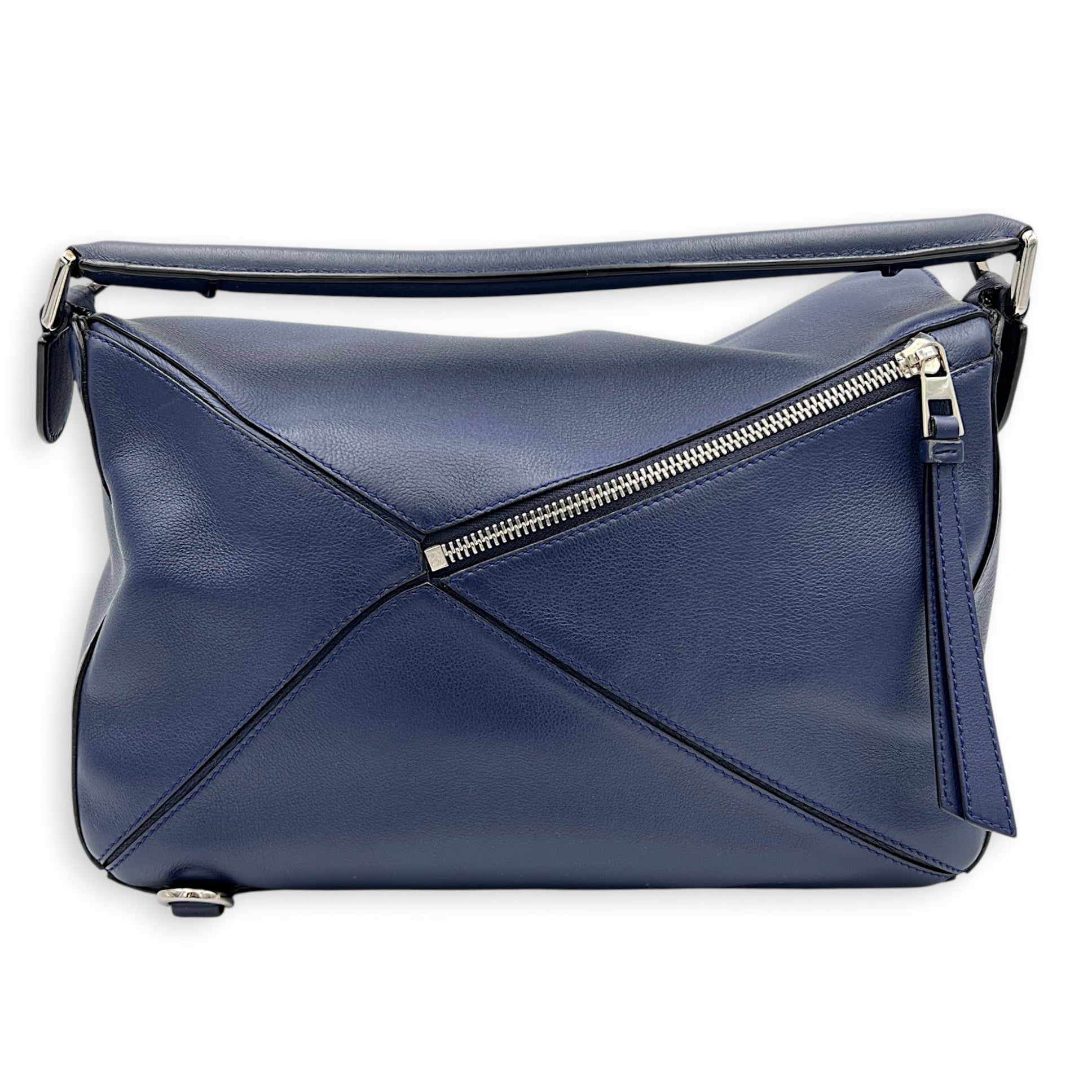 Puzzle Shoulder Bag Medium Blue in Calfskin, Silver hardware